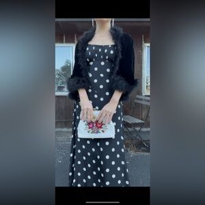 Vintage feather boa trimmed black velvet dinner jacket size S